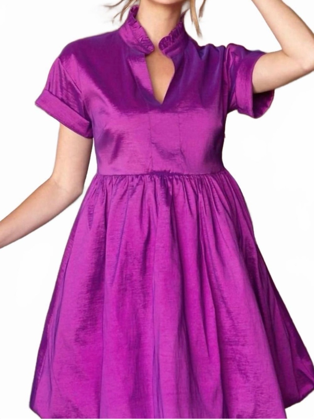 THML moonlight; Vibrant Purple Satin Fit-and-Flare Dress